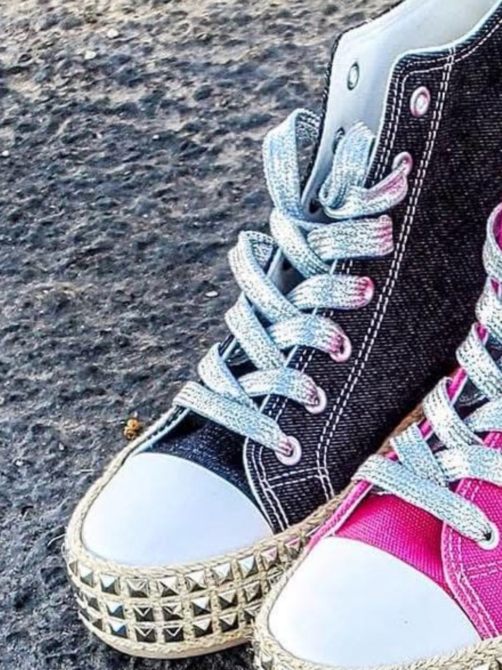 Black High-Top Sneakers with Silver Laces